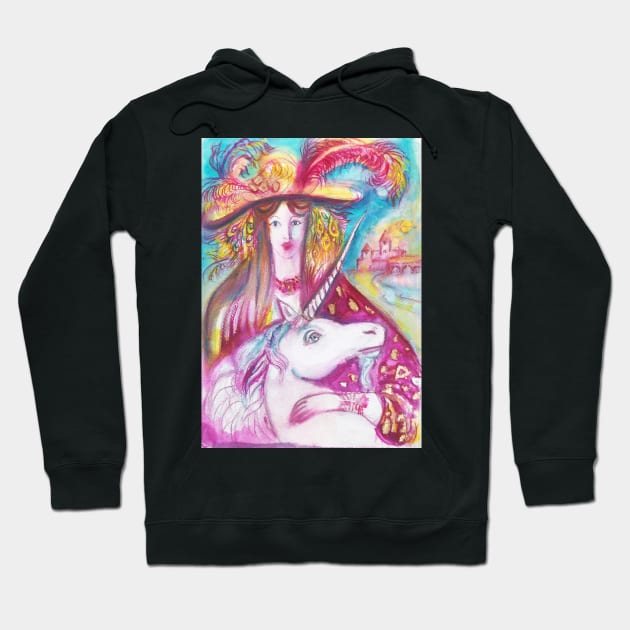 UNICORN  AND LADY WITH PEACOCK FEATHERS Hoodie by BulganLumini